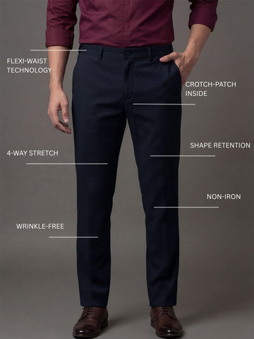 Wrinkle Free 4-Way Stretch Solid Formal Pants