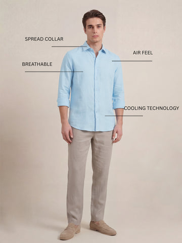 Linen Blend Breathable Solid Smart Casual Shirt