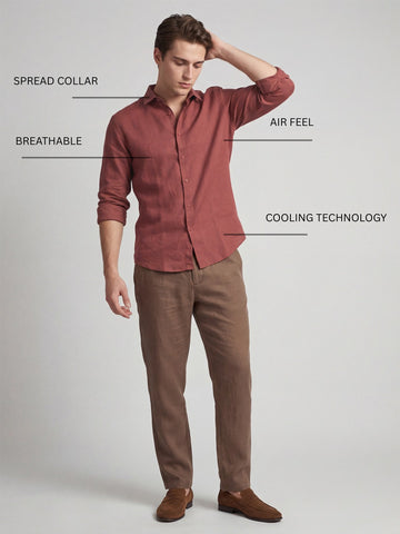 Linen Blend Breathable Solid Smart Casual Shirt
