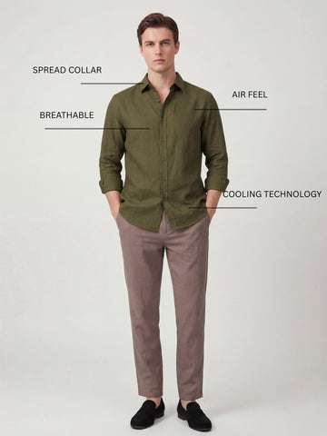 Linen Blend Breathable Solid Smart Casual Shirt