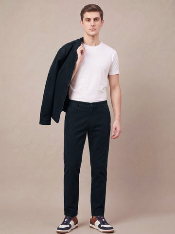 Men's Black Solid 2-Way Stretch Casual Trousers