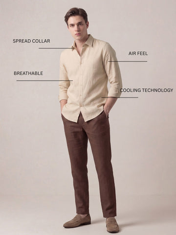 Linen Blend Breathable Solid Smart Casual Shirt