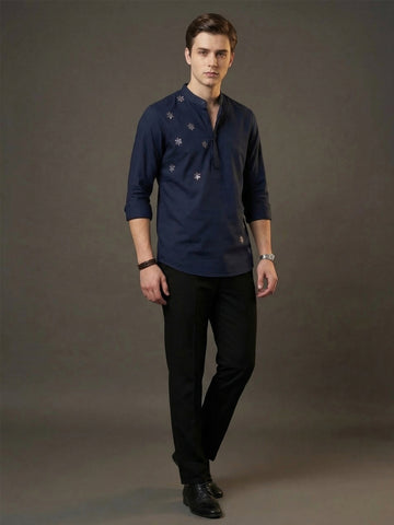 Satin 2-Way Stretch Foil Printed Smart Casual Kurta