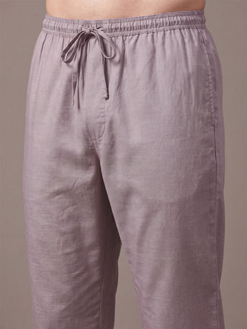 Men's Taupe Solid Slub Silk Blend Kurta with Pyjamas