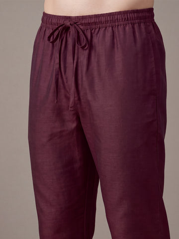 Men's Maroon Solid Slub Silk Blend Kurta with Pyjamas