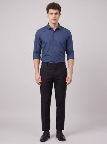 HE SPOKE Men's Indigo Blue Solid Regular Fit Shirt