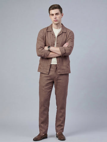 Men's Taupe Breathable Linen Blend Shacket