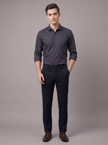 HE SPOKE Men's Dark Grey Solid Regular Fit Shirt