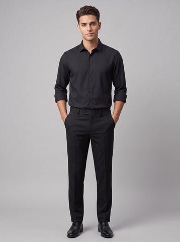 HE SPOKE Men's Black Solid Regular Fit Shirt