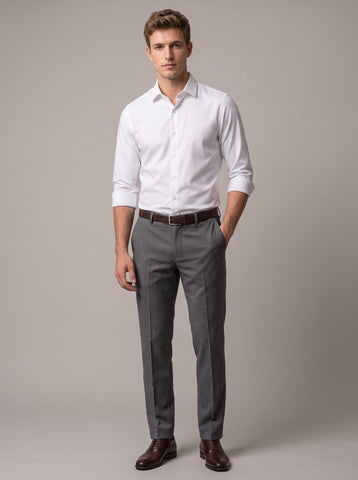 HE SPOKE Men's White Solid Regular Fit Shirt