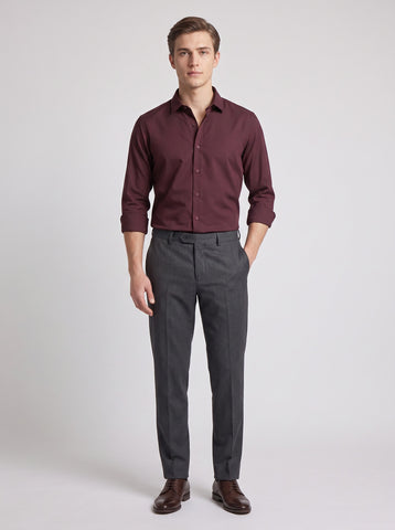 HE SPOKE Men's Burgundy Solid Regular Fit Shirt