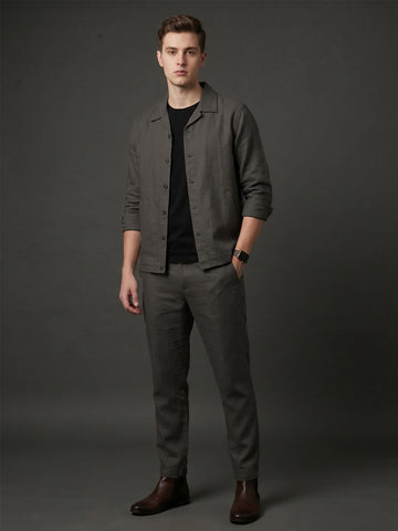 Men's Khaki Breathable Linen Blend Shacket