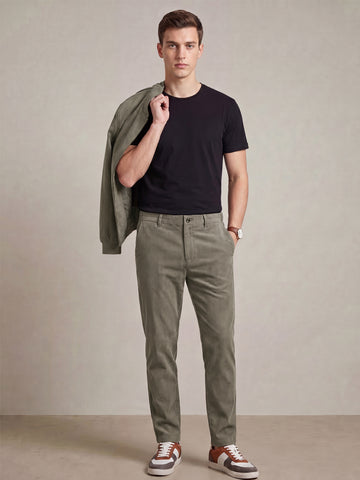Men's Taupe Solid 2-Way Stretch Casual Trousers