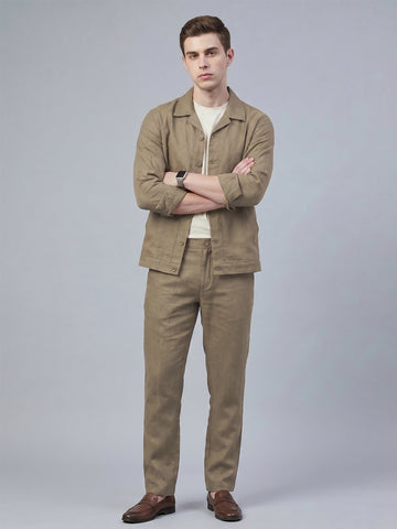 Men's MudBrown Breathable Linen Blend Shacket