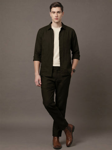 Men's Coffee Breathable Linen Blend Shacket