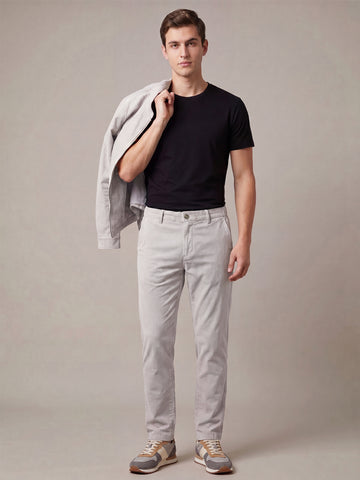 Men's LightGrey Solid 2-Way Stretch Casual Trousers