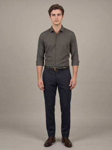 HE SPOKE Men's Olive Solid Regular Fit Shirt