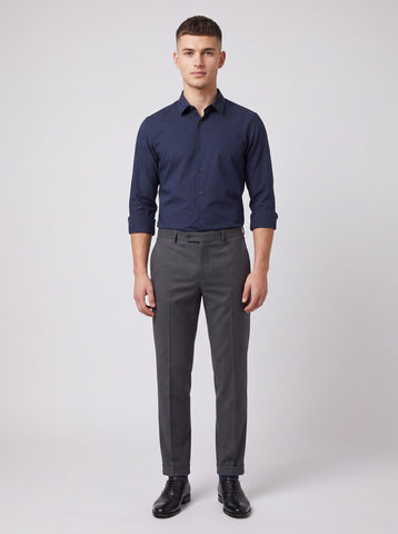 HE SPOKE Men's Navy Blue Solid Regular Fit Shirt