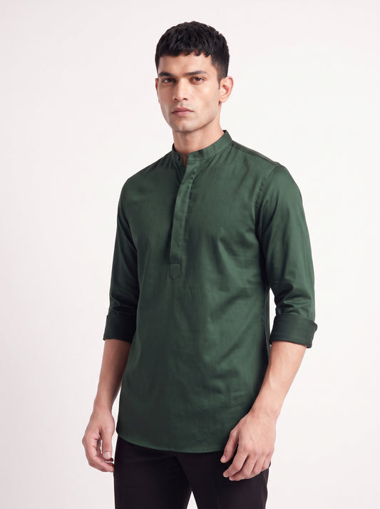 Men's Satin 2-Way Stretch Solid Ethnic Kurta