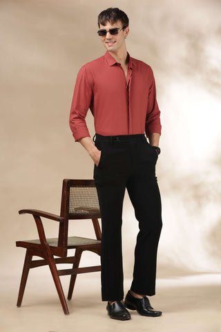 Men's BurntOrange Solid Breathable Perfume-Finish Shirt