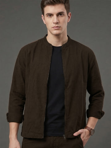 Men's Coffee 2-Way Stretch  Casual Shacket