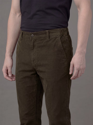 Men's Coffee Solid 2-Way Stretch  Casual Trousers