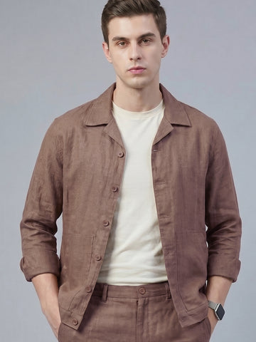 Men's Taupe Breathable Linen Blend Shacket