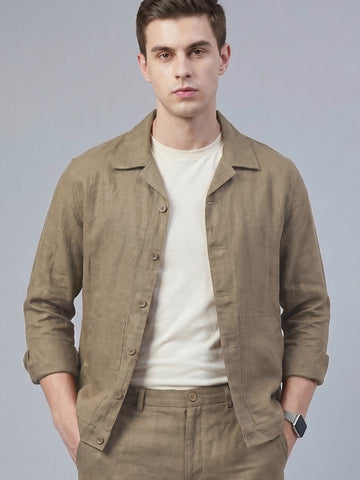 Men's MudBrown Breathable Linen Blend Shacket