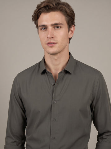 HE SPOKE Men's Olive Solid Regular Fit Shirt