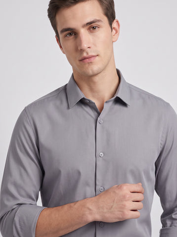 HE SPOKE Men's Grey Solid Regular Fit Shirt