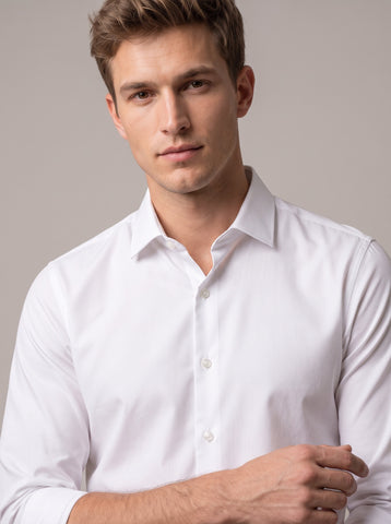HE SPOKE Men's White Solid Regular Fit Shirt