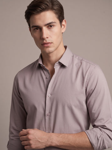 HE SPOKE Men's Taupe Solid Regular Fit Shirt