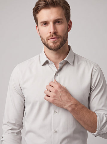 HE SPOKE Men's Ivory Solid Regular Fit Shirt