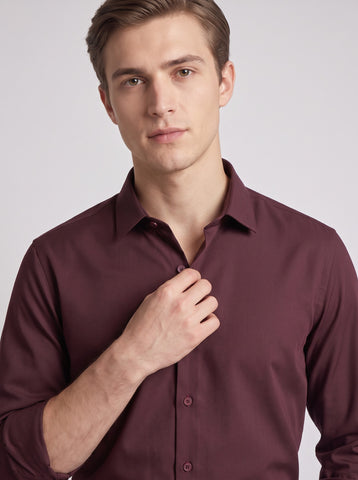 HE SPOKE Men's Burgundy Solid Regular Fit Shirt