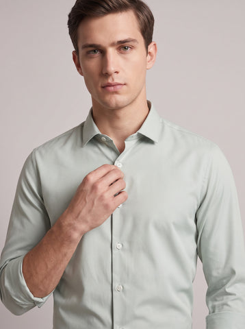 HE SPOKE Men's Pastel Green Solid Regular Fit Shirt