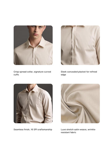 Cream Solid PC Sateen Stretch Formal Shirt