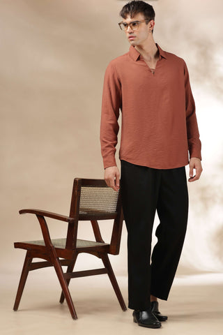 Men's BurntOrange Breathable Non-Iron Smart Casual Shirt