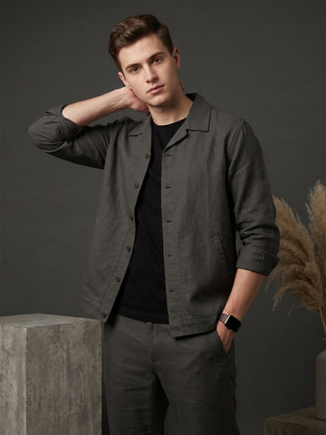 Men's Khaki Breathable Linen Blend Shacket