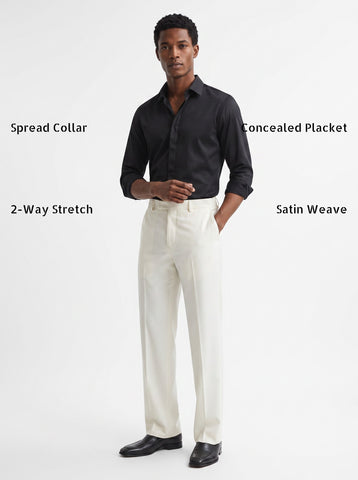 Solid Satin Stretch Black Shirt