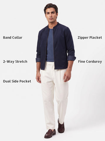 Solid Micro Corduroy Stretch Navy Shacket
