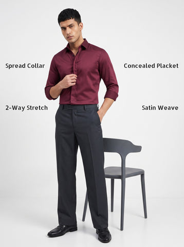 Solid Satin Stretch Red Berry Shirt