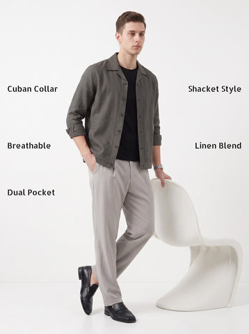 Solid Airy Linen Khaki Shacket