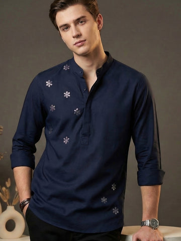 Satin 2-Way Stretch Foil Printed Smart Casual Kurta