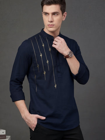 Satin 2-Way Stretch Foil Printed Casual Kurta