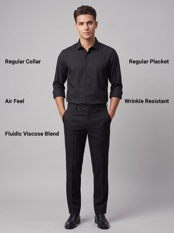 HE SPOKE Men's Black Solid Regular Fit Shirt