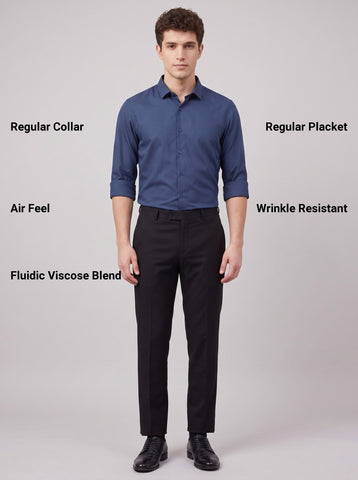 HE SPOKE Men's Indigo Blue Solid Regular Fit Shirt