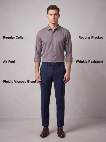 HE SPOKE Men's Mud Grey Solid Regular Fit Shirt