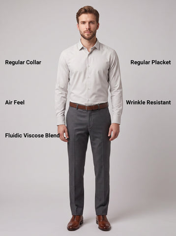 HE SPOKE Men's Ivory Solid Regular Fit Shirt