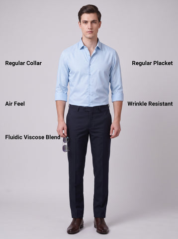 HE SPOKE Men's Sky Blue Solid Regular Fit Shirt