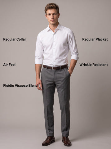 HE SPOKE Men's White Solid Regular Fit Shirt